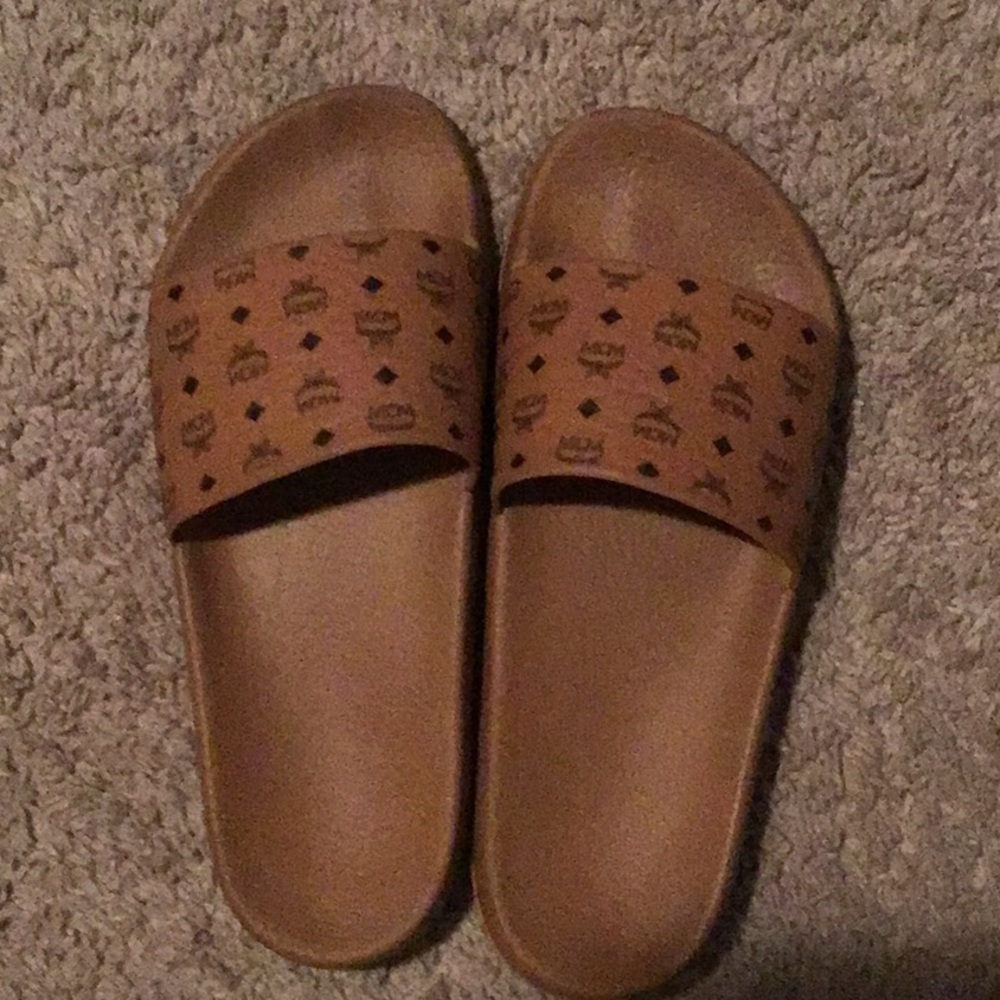 MCM Brown Sandals Minimalist Perforated Design